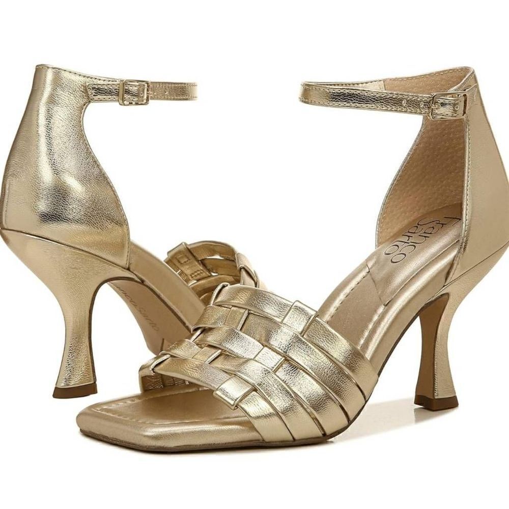 Franco Sarto Ress Faux Leather Ankle Strap Gold Heels Size 7.5